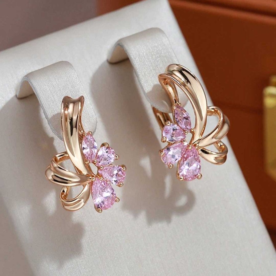 Boucles D'Oreilles Paradise Jewels France | Boucles D'Oreilles El Gantes Avec Cristal Rose En Or