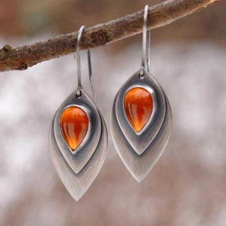 Boucles D'Oreilles Paradise Jewels France | Boucles D'Oreilles Boho En Pierre Orange En Argent