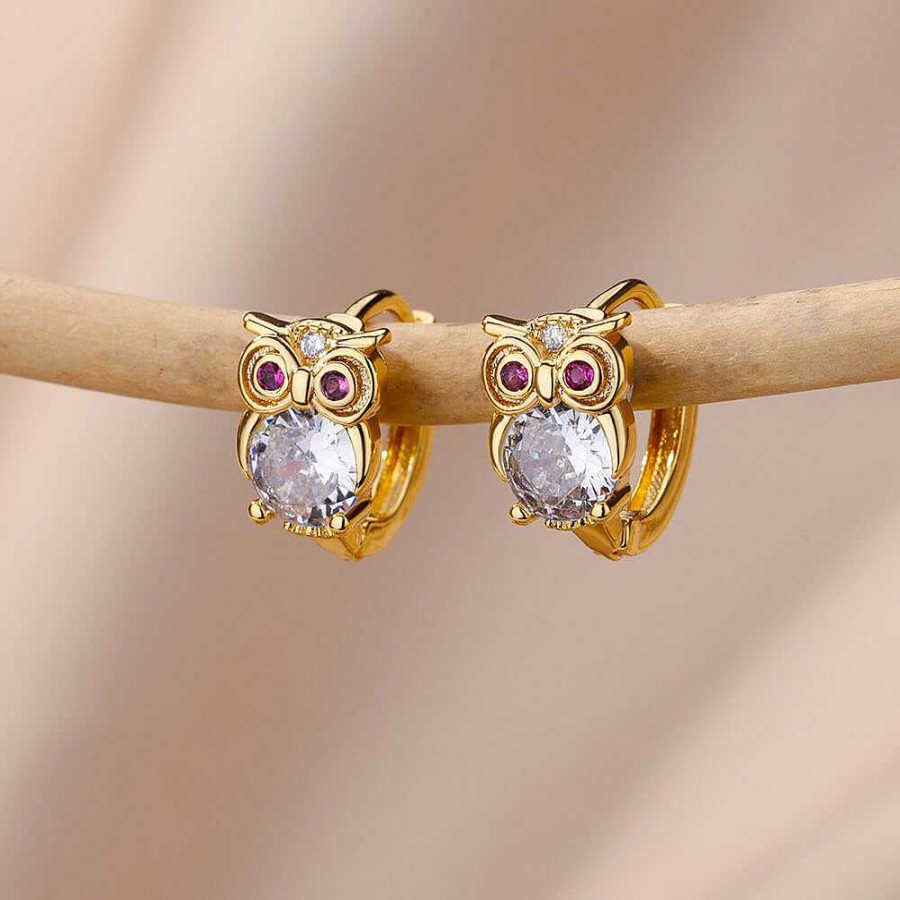 Boucles D'Oreilles Paradise Jewels France | Boucles D'Oreilles Minimalistes Hibou Avec Zirconia En Or