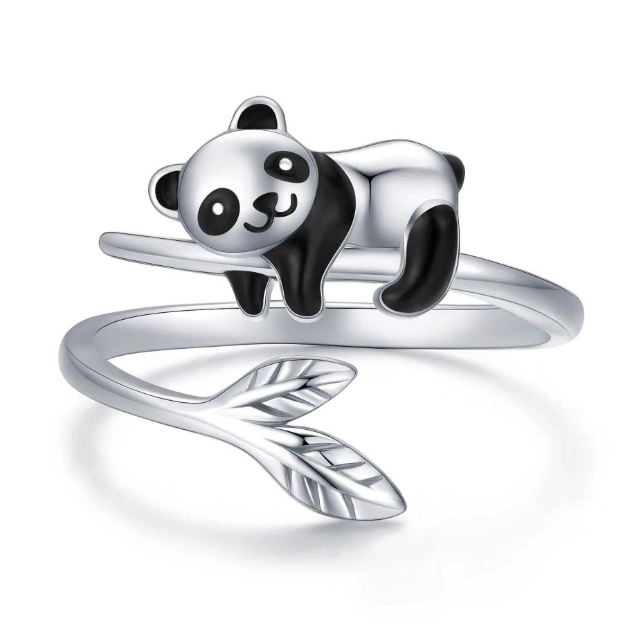 Bagues Paradise Jewels France | Bague R Glable Panda Mignon En Argent Sterling 925