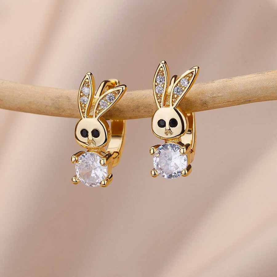 Boucles D'Oreilles Paradise Jewels France | Boucles D'Oreilles Minimalist Bunny Avec Zirconia En Or