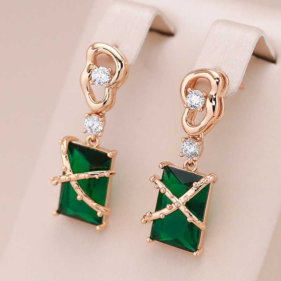 Boucles D'Oreilles Paradise Jewels France | Petites Boucles D'Oreilles Avec Cristal Vert En Or