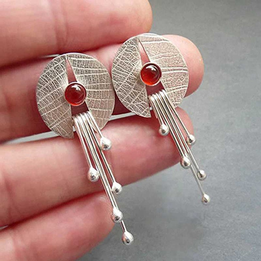 Boucles D'Oreilles Paradise Jewels France | Boucles D'Oreilles Pendantes En Pierre Rouge Creuse