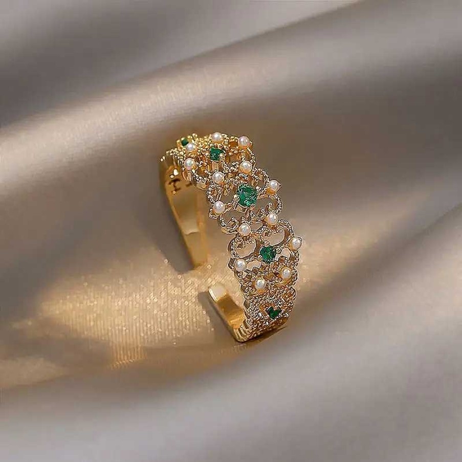 Bagues Paradise Jewels France | Bague L Gante Avec Perles Et Zircons Verts