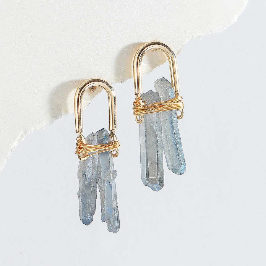 Boucles D'Oreilles Paradise Jewels France | Boucles D'Oreilles En Quartz Bleu Naturel En Or