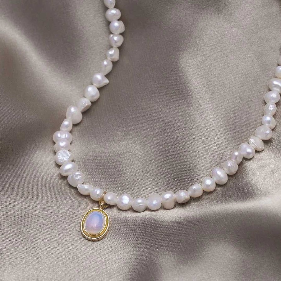 Colliers Paradise Jewels France | Collier De Perles Avec Pierre De Lune En Or