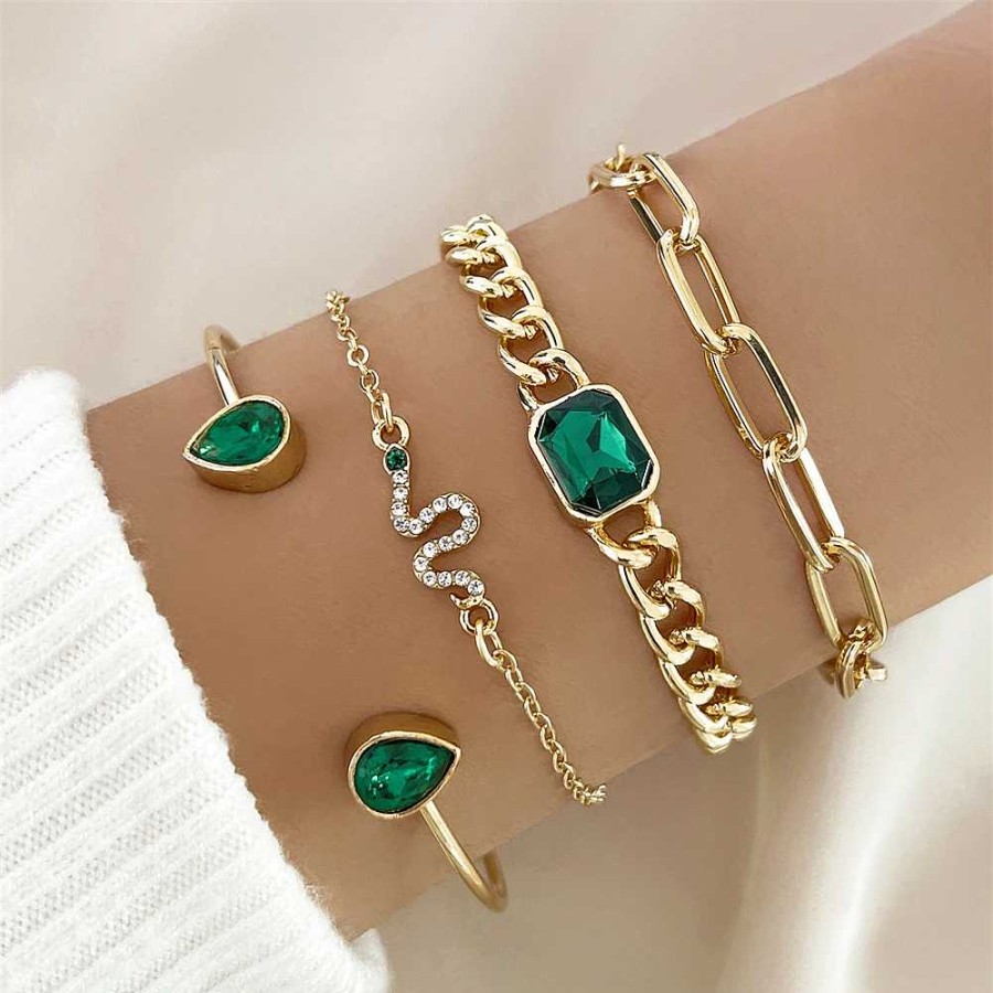 Bracelets Paradise Jewels France | Pack Bracelets Vintage En Cristal Vert