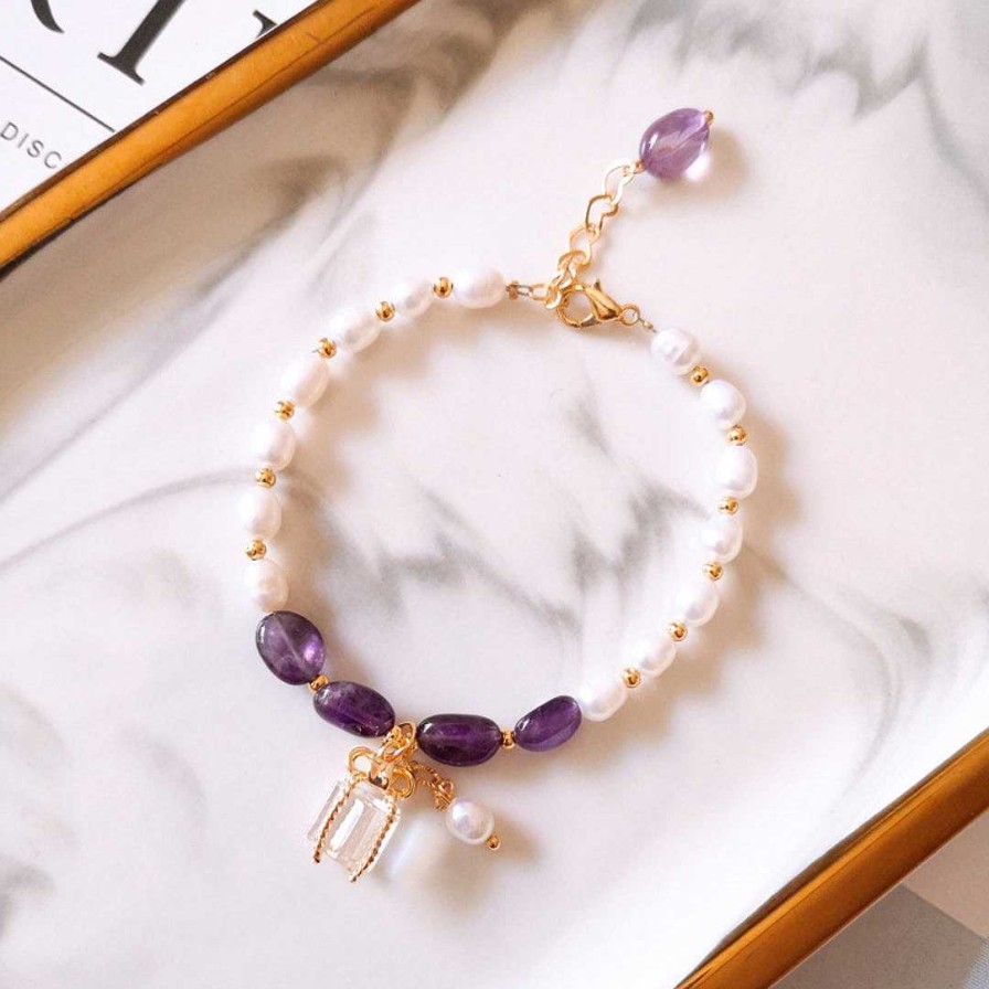 Bracelets Paradise Jewels France | Bracelet De Perles Et Pierres Violettes En Or