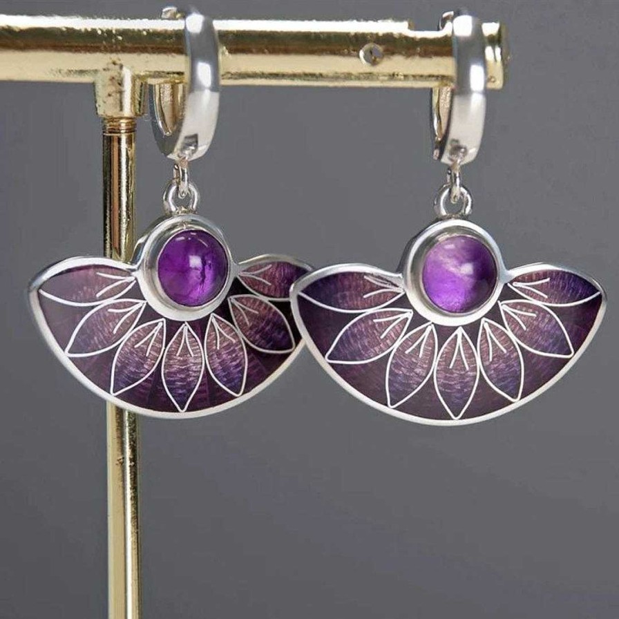 Boucles D'Oreilles Paradise Jewels France | Boucles D'Oreilles Mandala Boho Violet En Argent