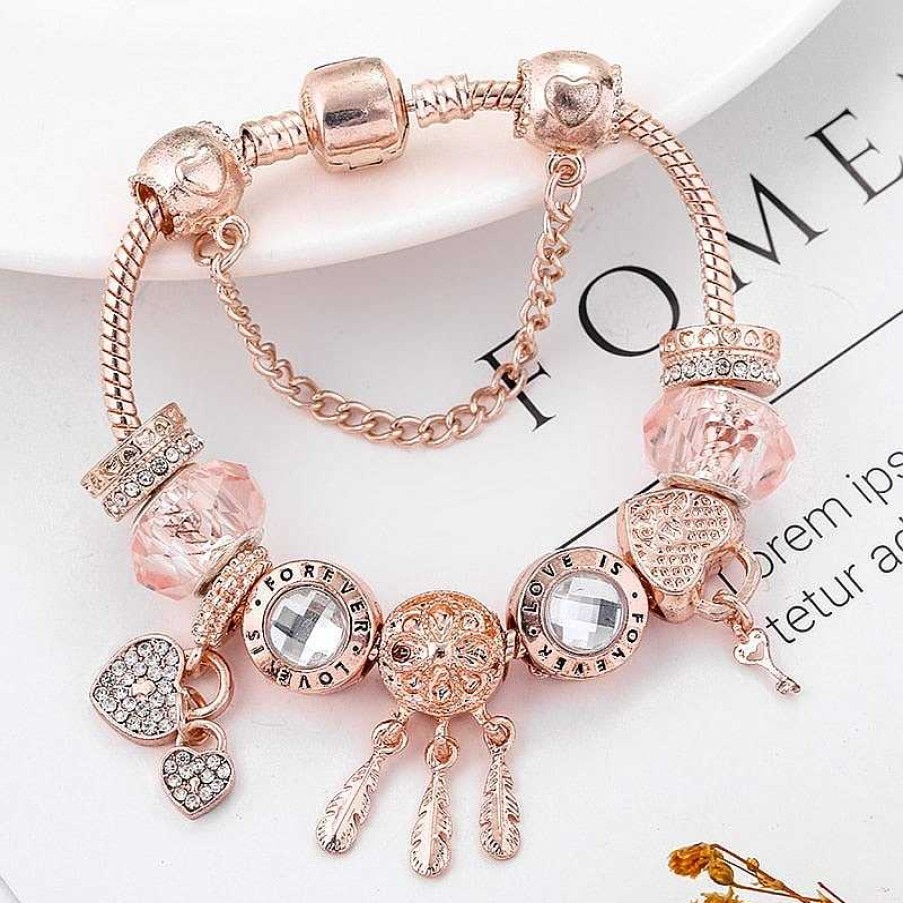 Bracelets Paradise Jewels France | Bracelet Attrape-R Ves Rose Avec Breloques Incluses En Argent