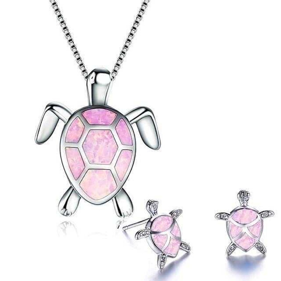 Boucles D'Oreilles Paradise Jewels France | Ensemble Collier Tortue De Mer Opale Et Argent + Boucles D'Oreilles