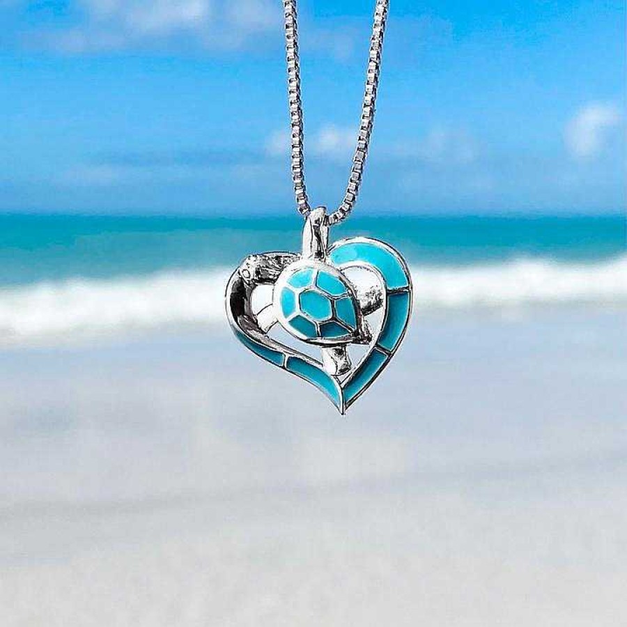 Colliers Paradise Jewels France | Collier Coeur Tortue Opale Bleue Et Argent