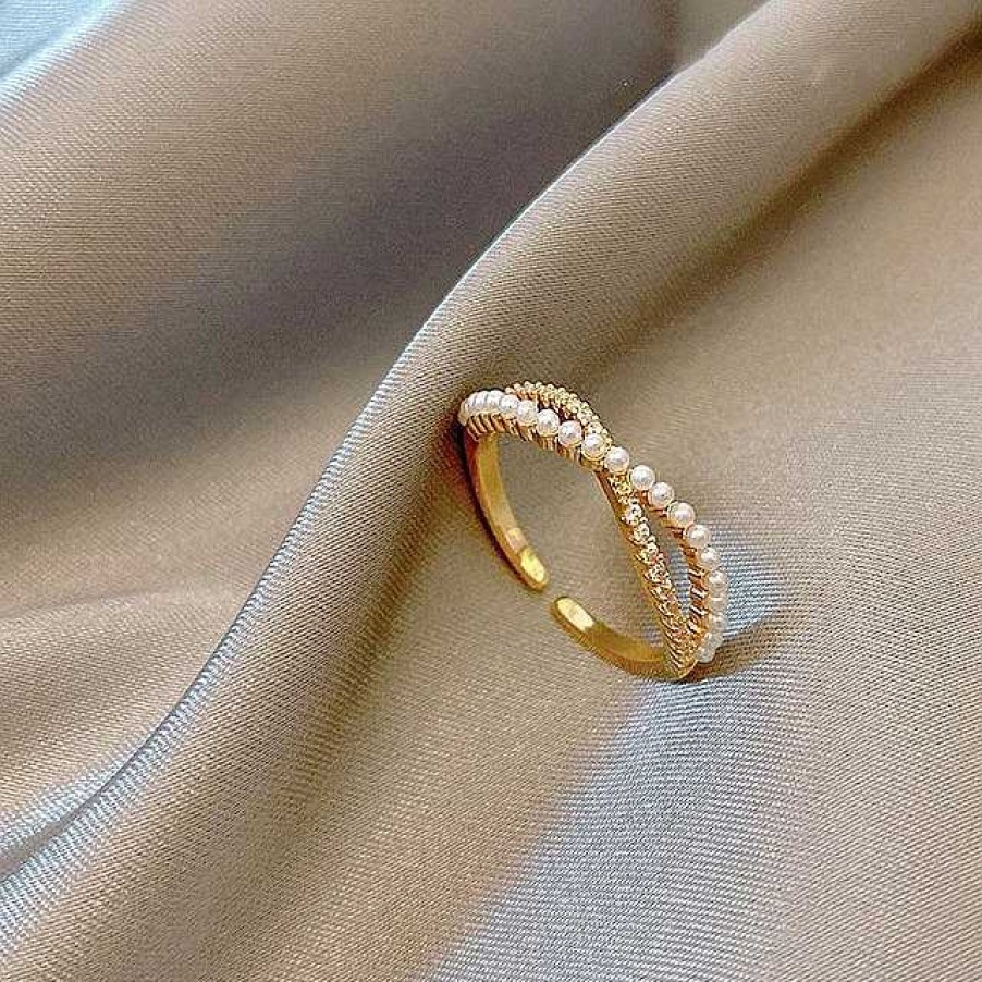 Bagues Paradise Jewels France | Bague Tresse R Glable Avec Perles Et Zirconium En Or