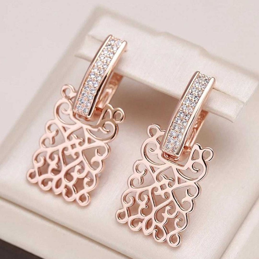 Boucles D'Oreilles Paradise Jewels France | Boucles D'Oreilles En Lierre Avec Zircon Rose En Or