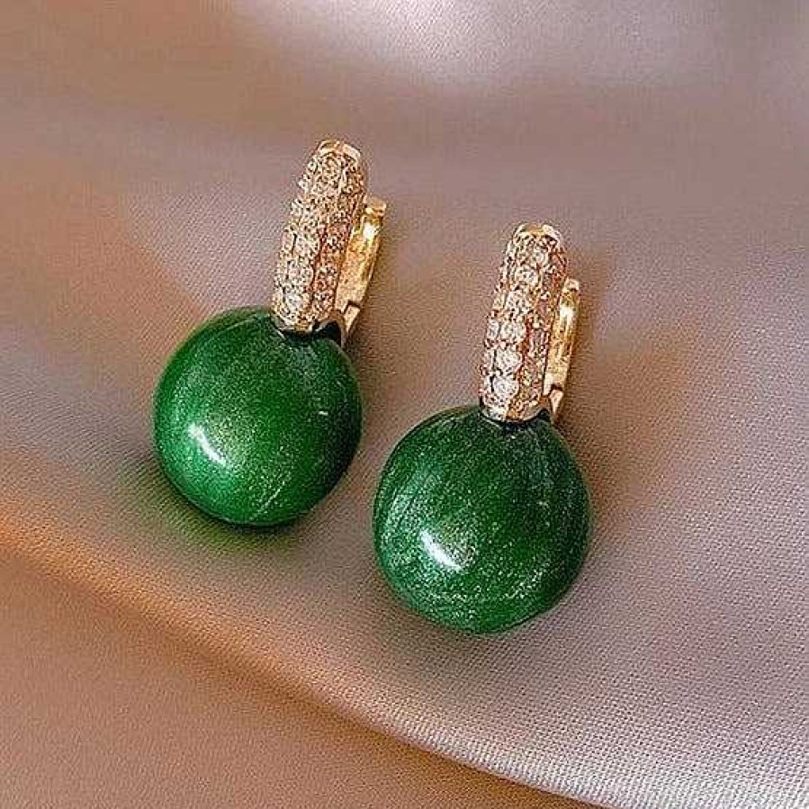 Boucles D'Oreilles Paradise Jewels France | Boucles D'Oreilles De Luxe Avec Perle Verte En Or