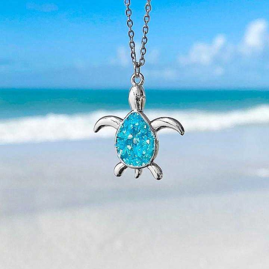 Colliers Paradise Jewels France | Collier Tortue De Mer En Opale Bleue Et Argent