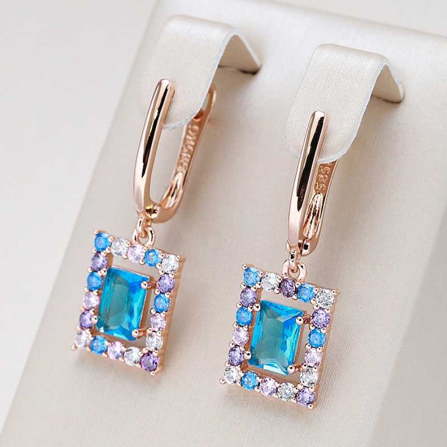 Boucles D'Oreilles Paradise Jewels France | Boucles D'Oreilles Cubiques El Gantes Avec Cristaux Bleus En Or