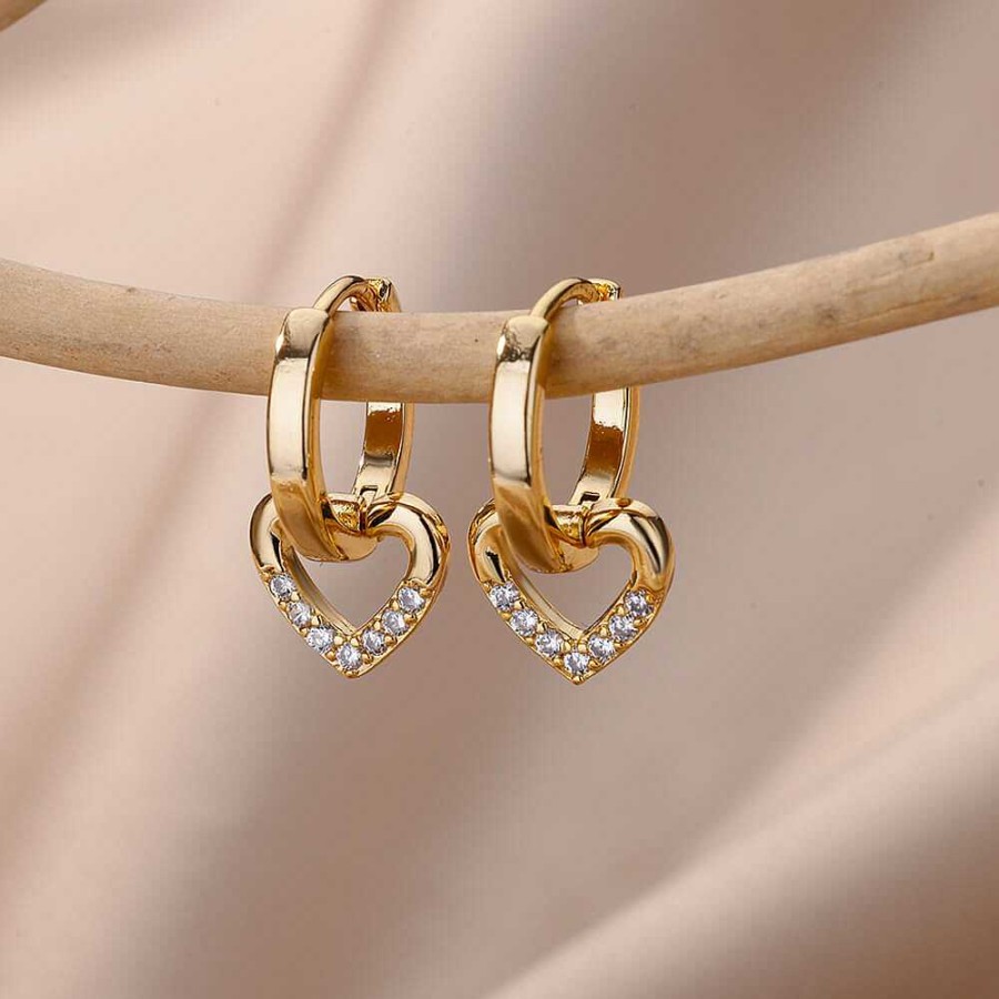 Boucles D'Oreilles Paradise Jewels France | Boucles D'Oreilles Minimalistes Coeurs Brillants En Or