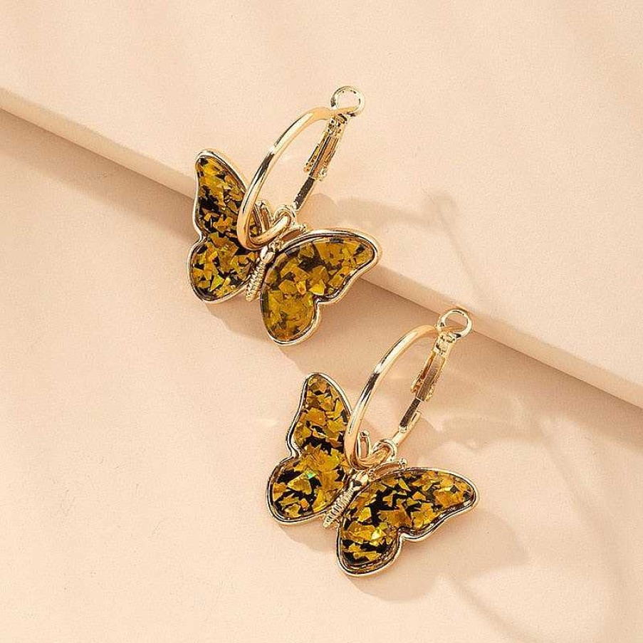 Boucles D'Oreilles Paradise Jewels France | Boucles D' Eilles Papillon En Cristal Et Mail Peint La Main