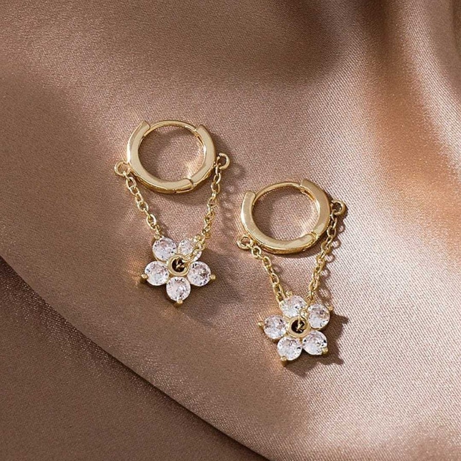 Boucles D'Oreilles Paradise Jewels France | Boucles D'Oreilles L Gantes En Forme De Marguerite En Zirconium Dor