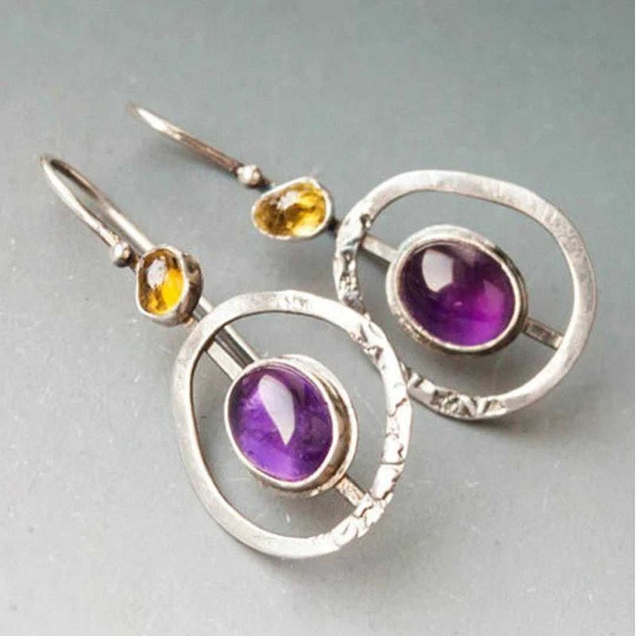 Boucles D'Oreilles Paradise Jewels France | Boucles D'Oreilles Boho En Cristal Saturn Violet En Argent