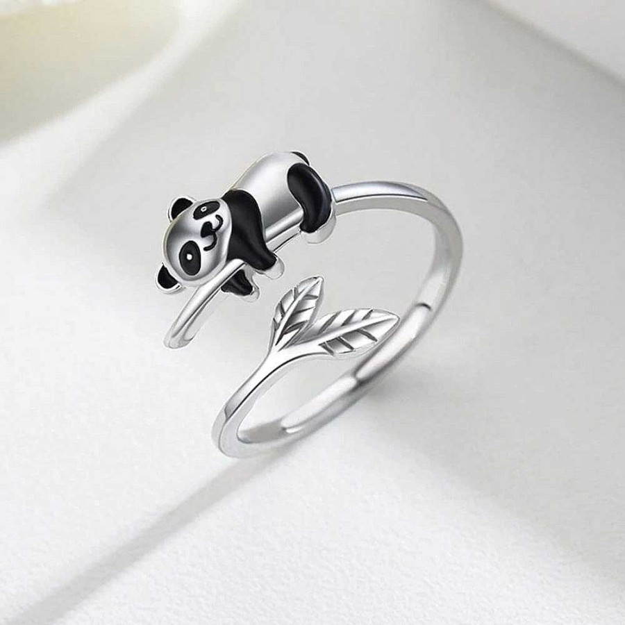 Bagues Paradise Jewels France | Bague R Glable Panda Mignon En Argent Sterling 925