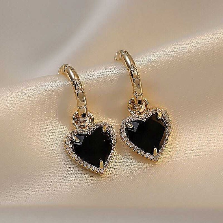 Boucles D'Oreilles Paradise Jewels France | Boucles D'Oreilles Coeur Noir En Or