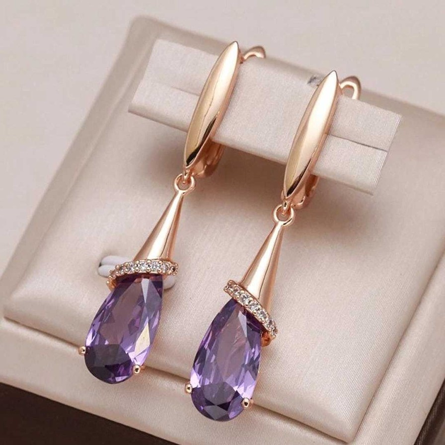 Boucles D'Oreilles Paradise Jewels France | Boucles D'Oreilles En Zirconium Lilas En Or