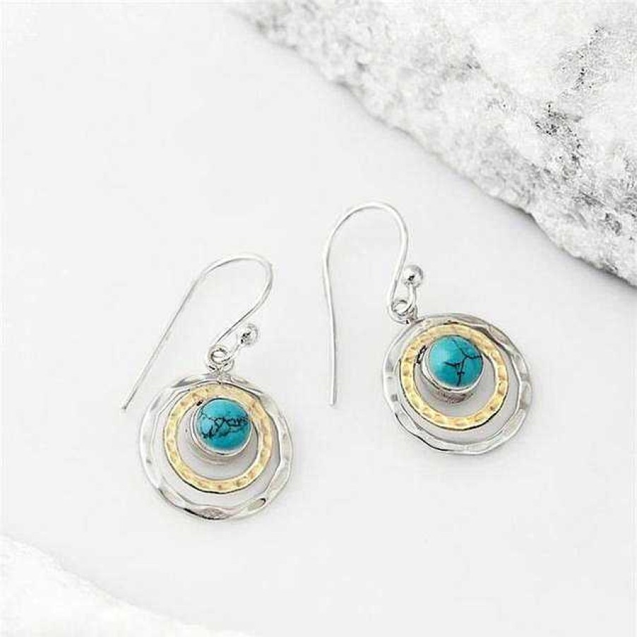 Boucles D'Oreilles Paradise Jewels France | Boucles D'Oreilles Boho Saturn Avec Pierre Turquoise En Argent Et Or