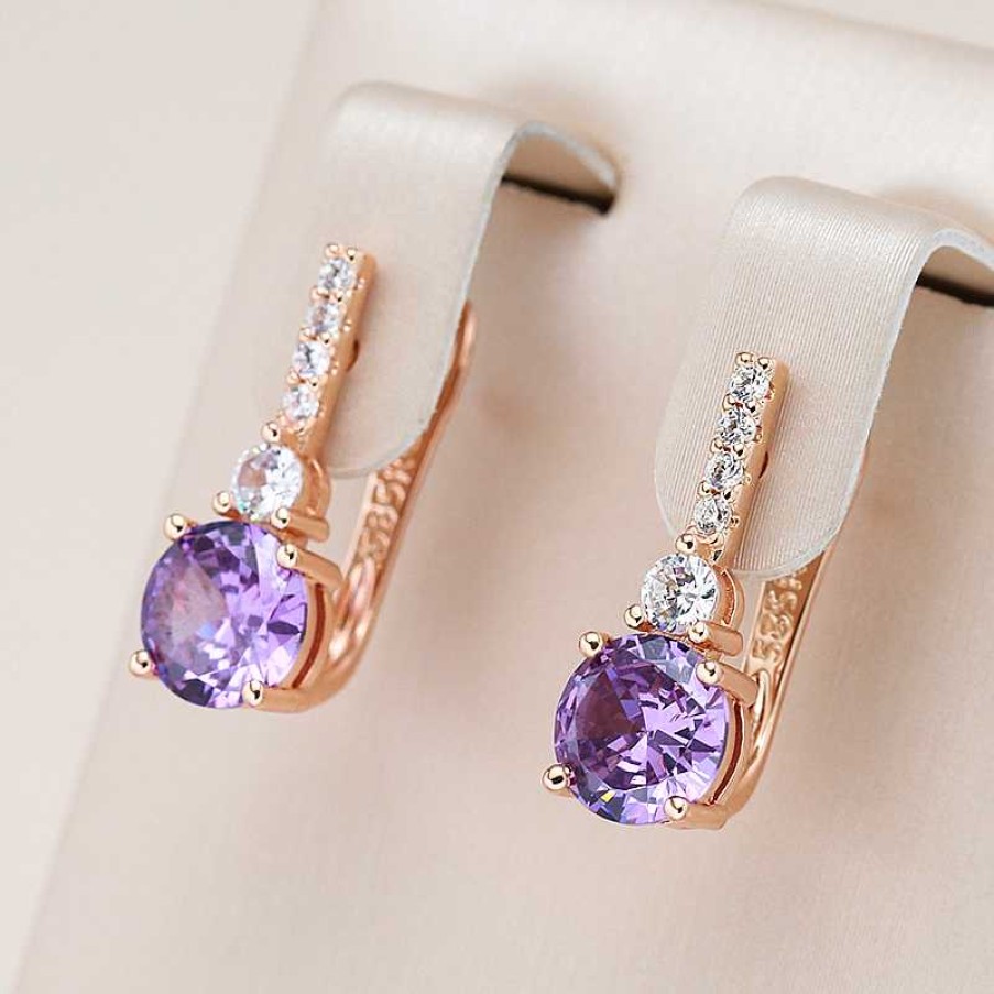 Boucles D'Oreilles Paradise Jewels France | Boucles D'Oreilles En Crystal Rond Violet