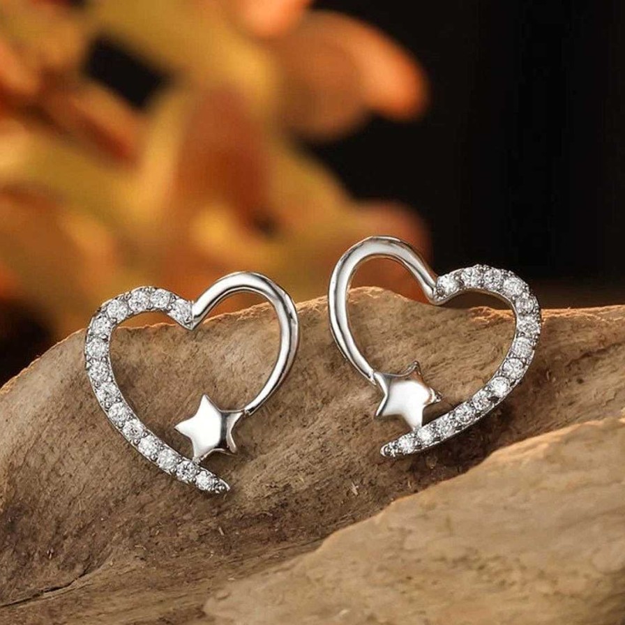 Boucles D'Oreilles Paradise Jewels France | Boucles D'Oreilles Coeurs Et Etoiles Avec Zirconia En Argent