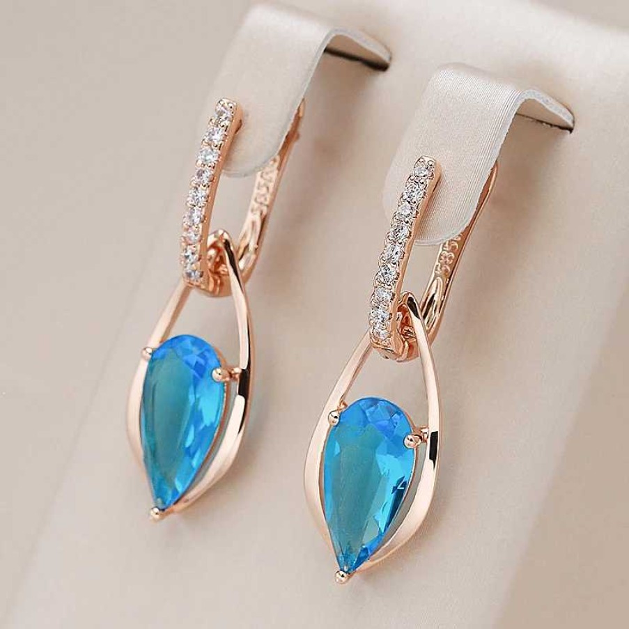 Boucles D'Oreilles Paradise Jewels France | Boucles D'Oreilles El Gantes Avec Cristal Bleu Et Zirconia En Or