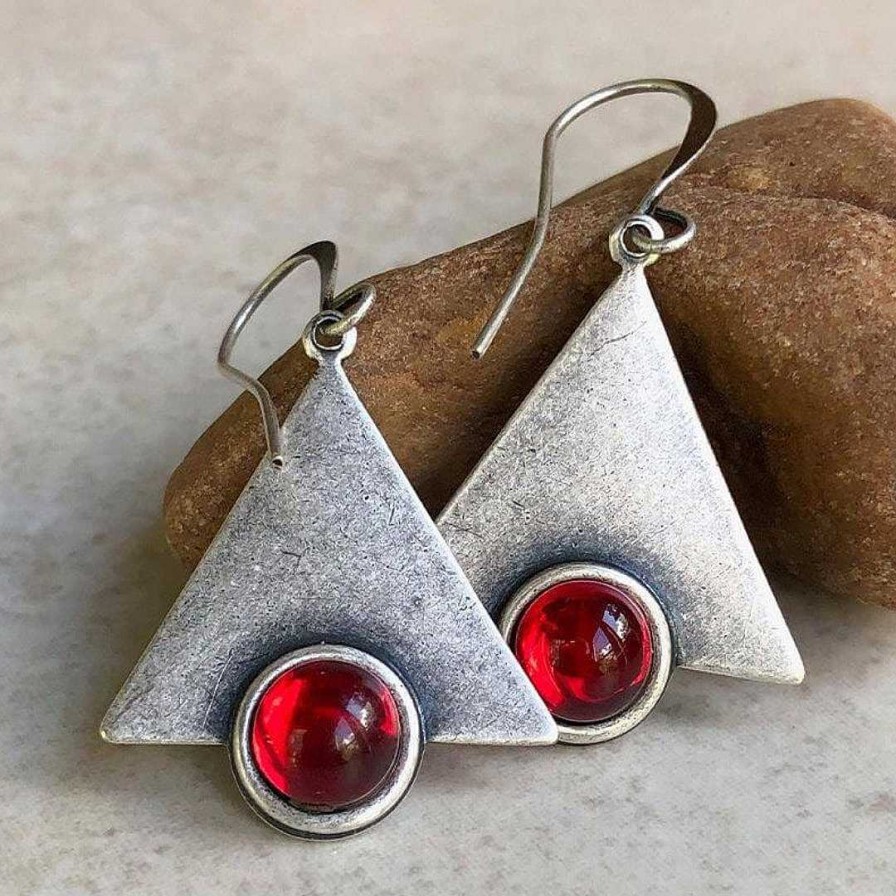 Boucles D'Oreilles Paradise Jewels France | Boucles D'Oreilles Triangle Boh Me Avec Pierres Rouges En Argent Sterling