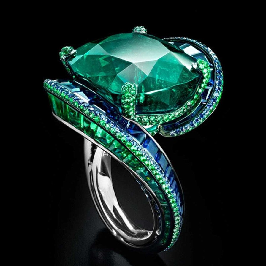 Bagues Paradise Jewels France | Bague Meraude Avec Zirconias Verts En Argent