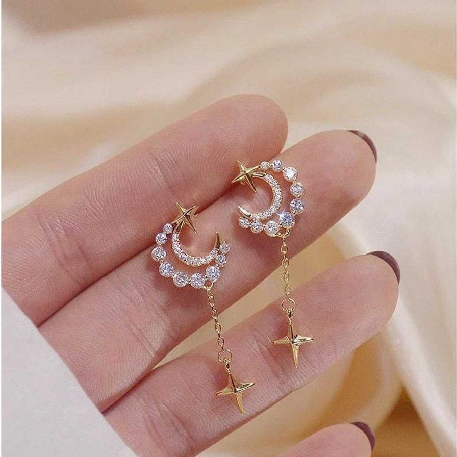 Boucles D'Oreilles Paradise Jewels France | Boucles D'Oreilles Lune Avec Zirconia En Or