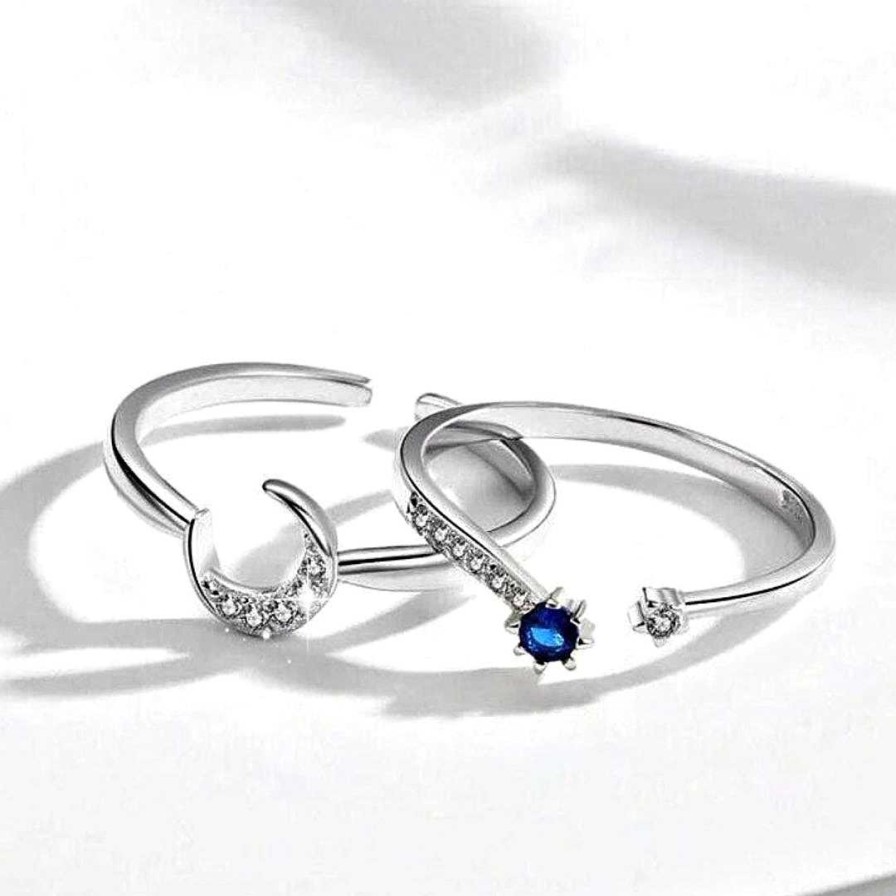 Bagues Paradise Jewels France | Bague R Glable En Argent Avec Lune Et Cristal Bleue