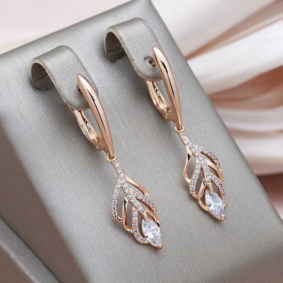 Boucles D'Oreilles Paradise Jewels France | Boucles D'Oreilles Feuilles El Gantes Avec Zirconia En Or