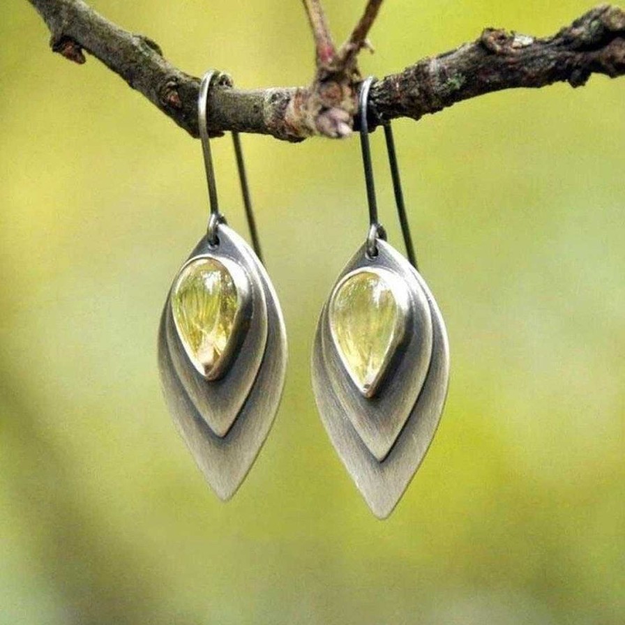 Boucles D'Oreilles Paradise Jewels France | Boucles D'Oreilles Boho En Pierre Jaune En Argent