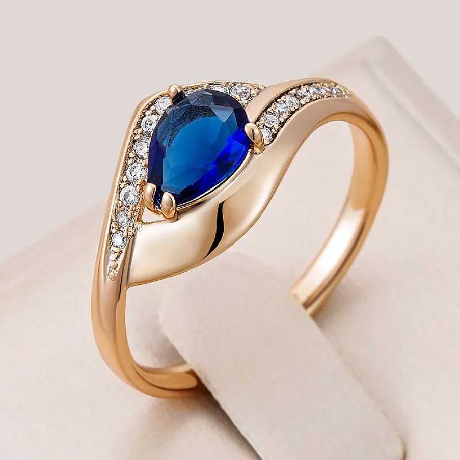 Bagues Paradise Jewels France | Bague L Gante Avec Cristal Bleu En Or