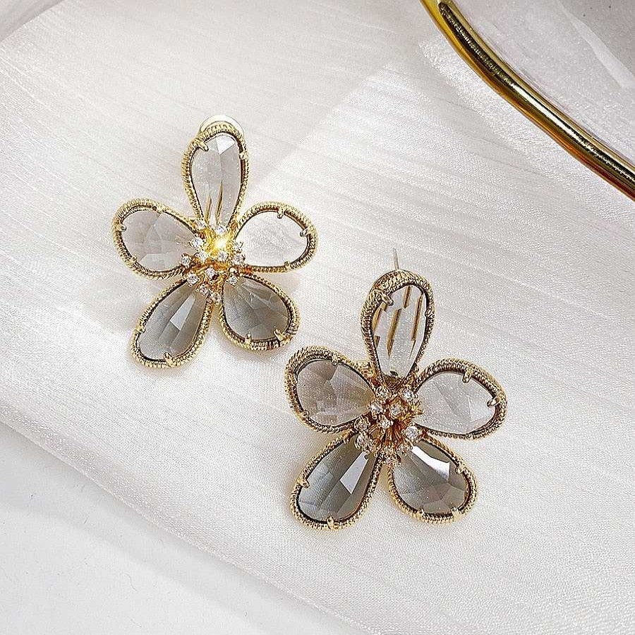 Boucles D'Oreilles Paradise Jewels France | Boucles D'Oreilles Rotatives Fleur De Richesse Incrust E De Zircone