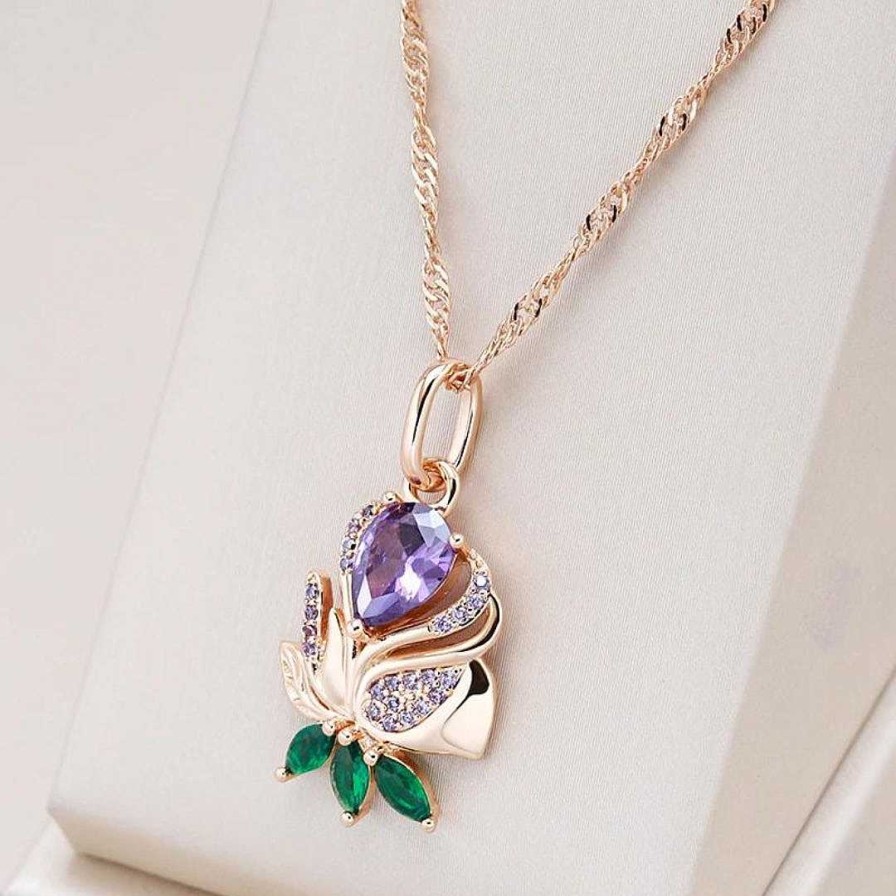 Colliers Paradise Jewels France | Collier De Rose En Cristal Violet Et Or