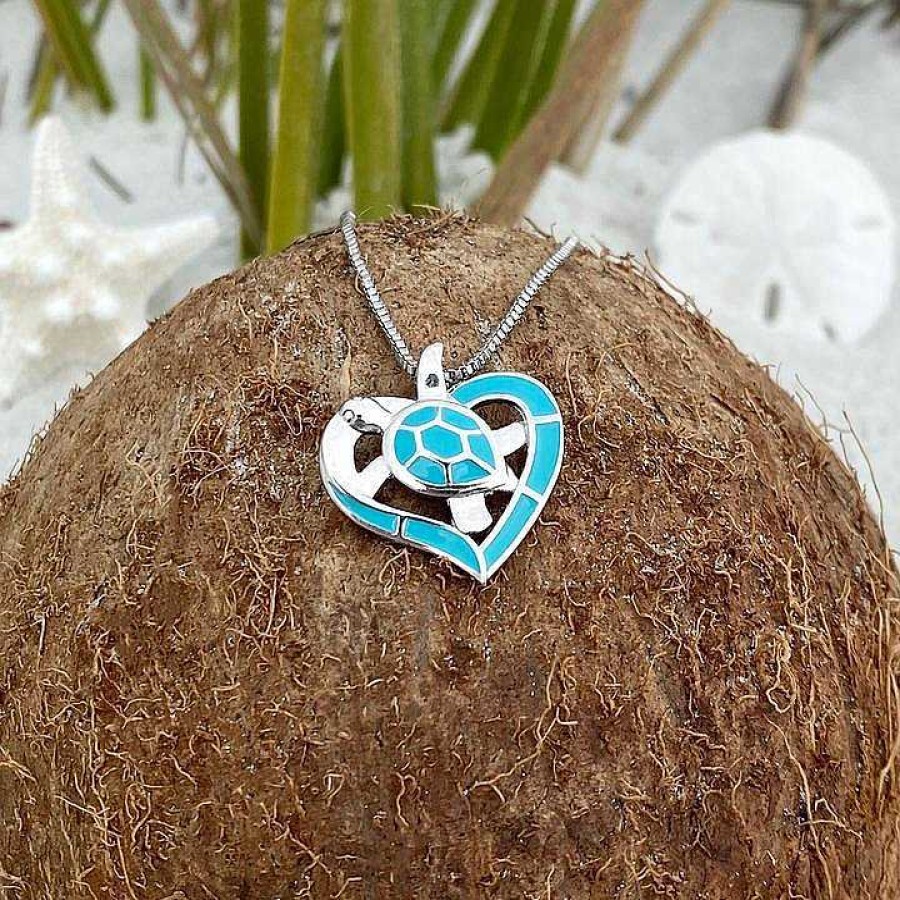 Colliers Paradise Jewels France | Collier Coeur Tortue Opale Bleue Et Argent