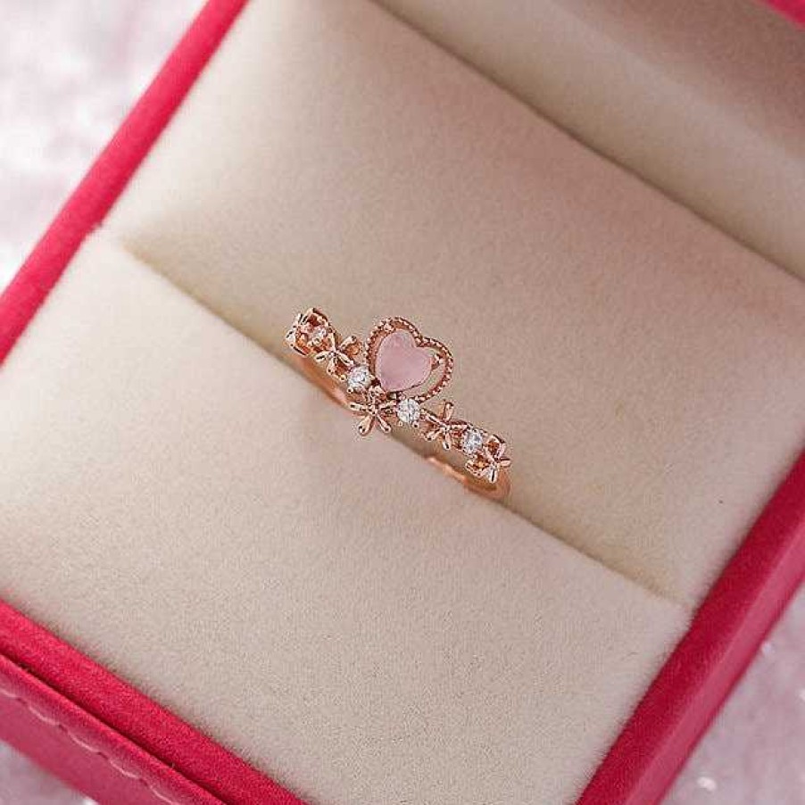 Bagues Paradise Jewels France | Bague R Glable En Or Avec Coeur Rose Et Zirconia