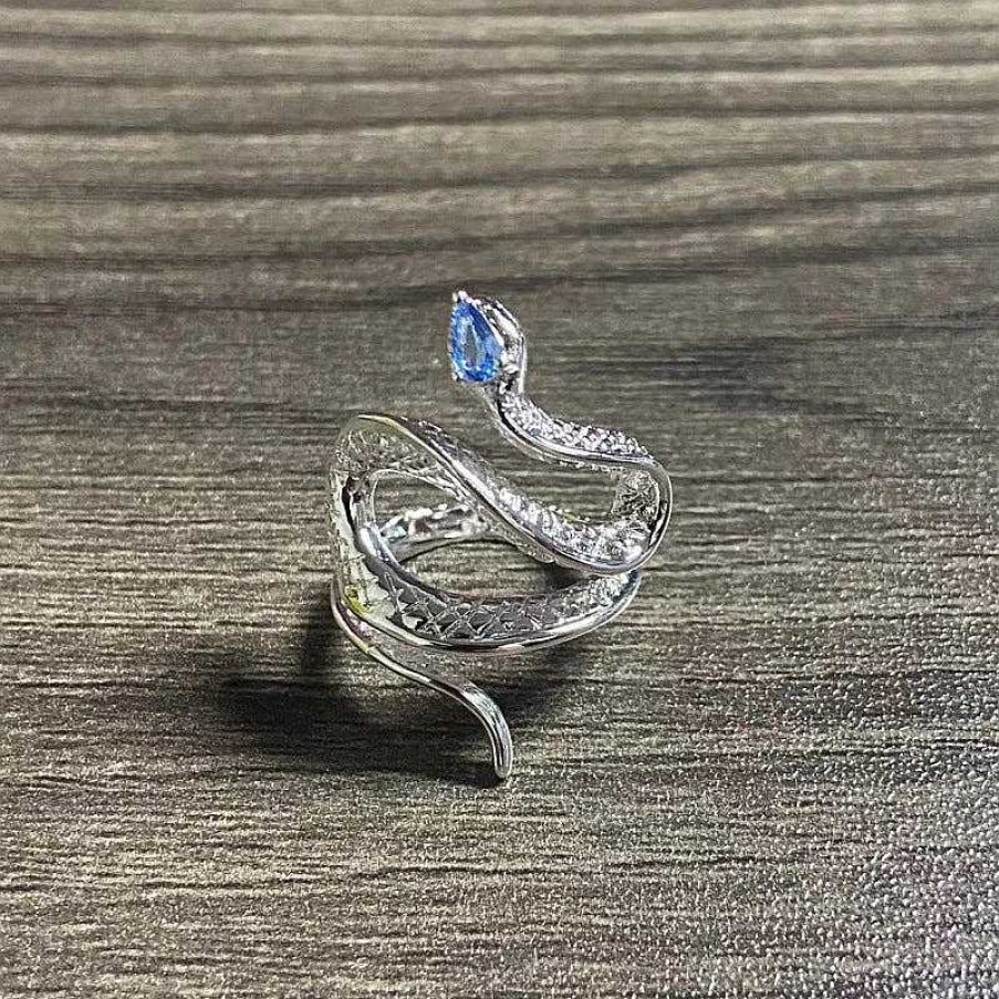 Bagues Paradise Jewels France | Bague R Glable Cobra Avec Topaze Bleue En Argent