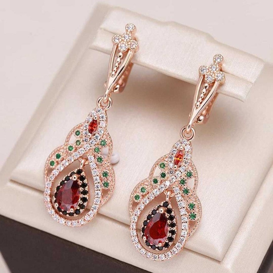 Boucles D'Oreilles Paradise Jewels France | Boucles D'Oreilles Mandala Rouges Avec Zirconium En Or