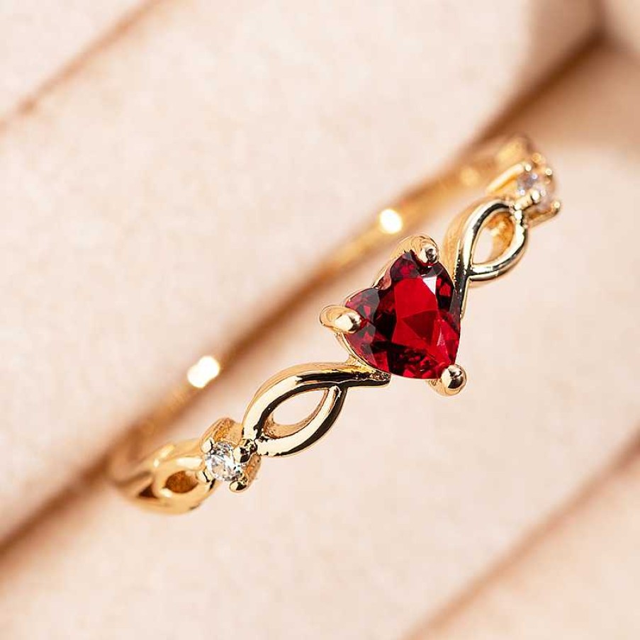 Bagues Paradise Jewels France | Bague Coeur En Cristal Rouge En Or