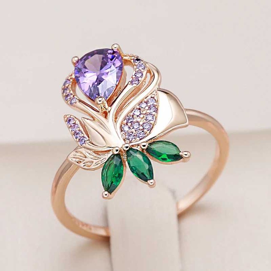 Bagues Paradise Jewels France | Bague Rose Violette Avec Zircon En Or