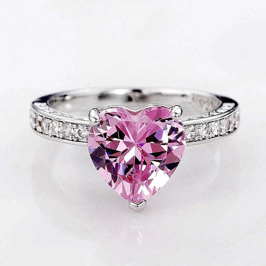 Bagues Paradise Jewels France | Bague Ajustable En Forme De C Ur En Zirconium En Argent