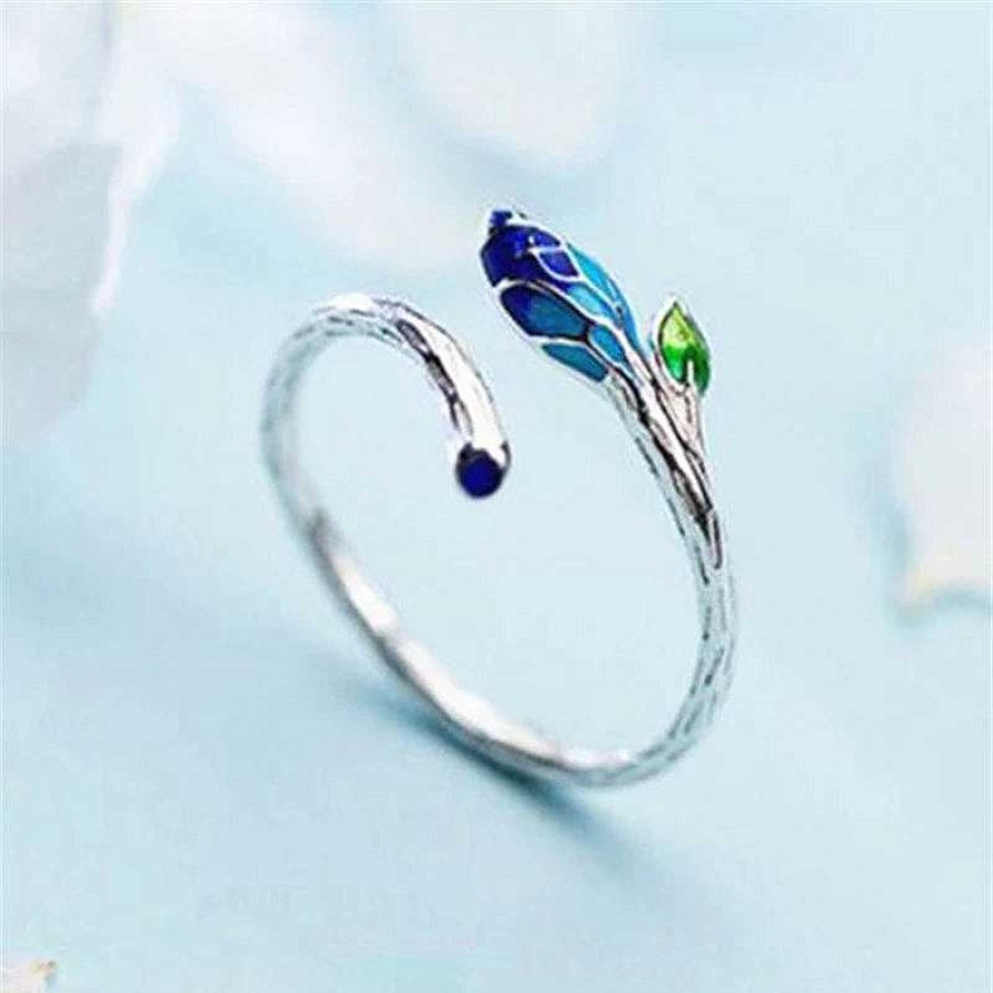 Bagues Paradise Jewels France | Bague Ajustable En Argent Avec Fleur Bleue