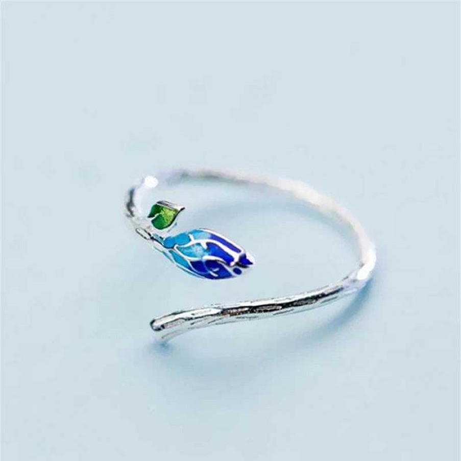 Bagues Paradise Jewels France | Bague Ajustable En Argent Avec Fleur Bleue